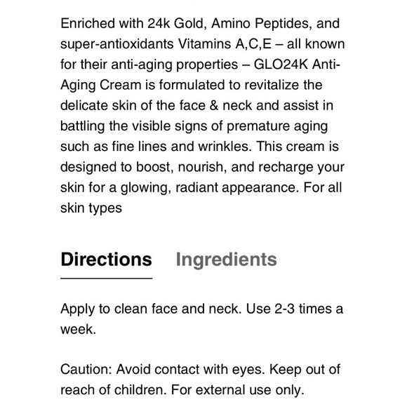 NIB GLO24K Timeless 24k Anti-Aging Cream w/24k Gold, Amino Peptides & Vit A C &E - Picture 6 of 6